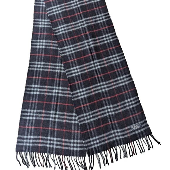 BURBERRY London Vintage Classic Nova Check Knit 100% Lambs Wool Black SCARF - Picture 1 of 6